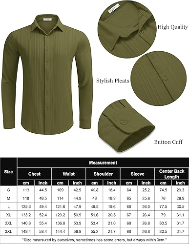 Vista 6 de COOFANDY Camisa cubana de lino guayabera con botones y manga larga para hombre