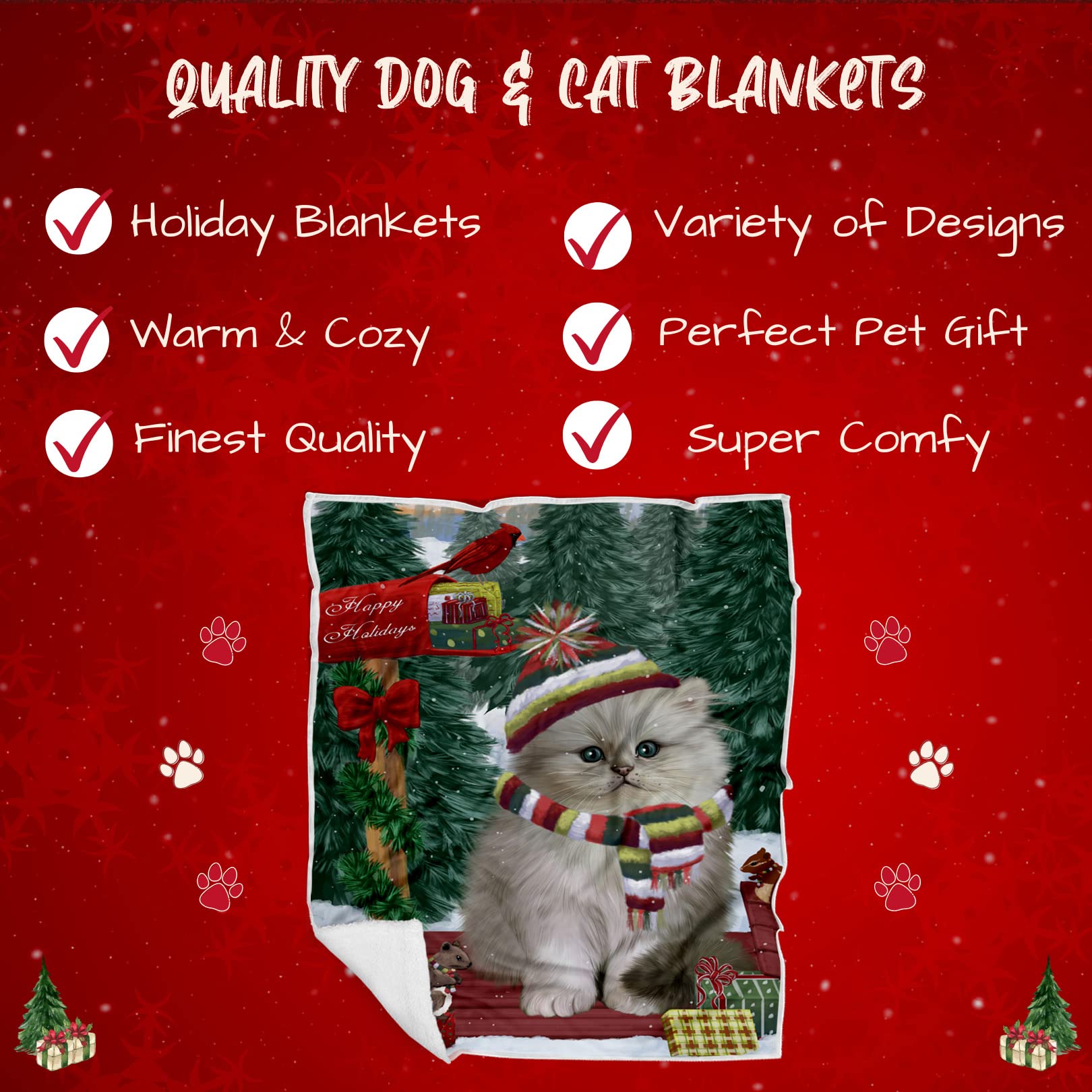 Doggie of the Day Persian Cat Blanket - Merry Christmas Woodland Sled - Super Soft & Warm Pet Theme for Sofa or Bed, Warm Fleece, Sherpa or Woven Material, BLNKT51206 (30x40 Fleece)