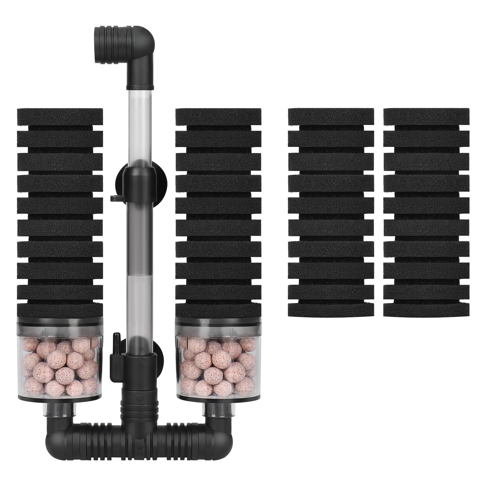 AQUANEAT Filtro de esponja, filtro de esponja para acuario con bolas de cerámica, para tanque de camarones Betta Fry con 2 esponjas de repuesto, hasta 40 galones