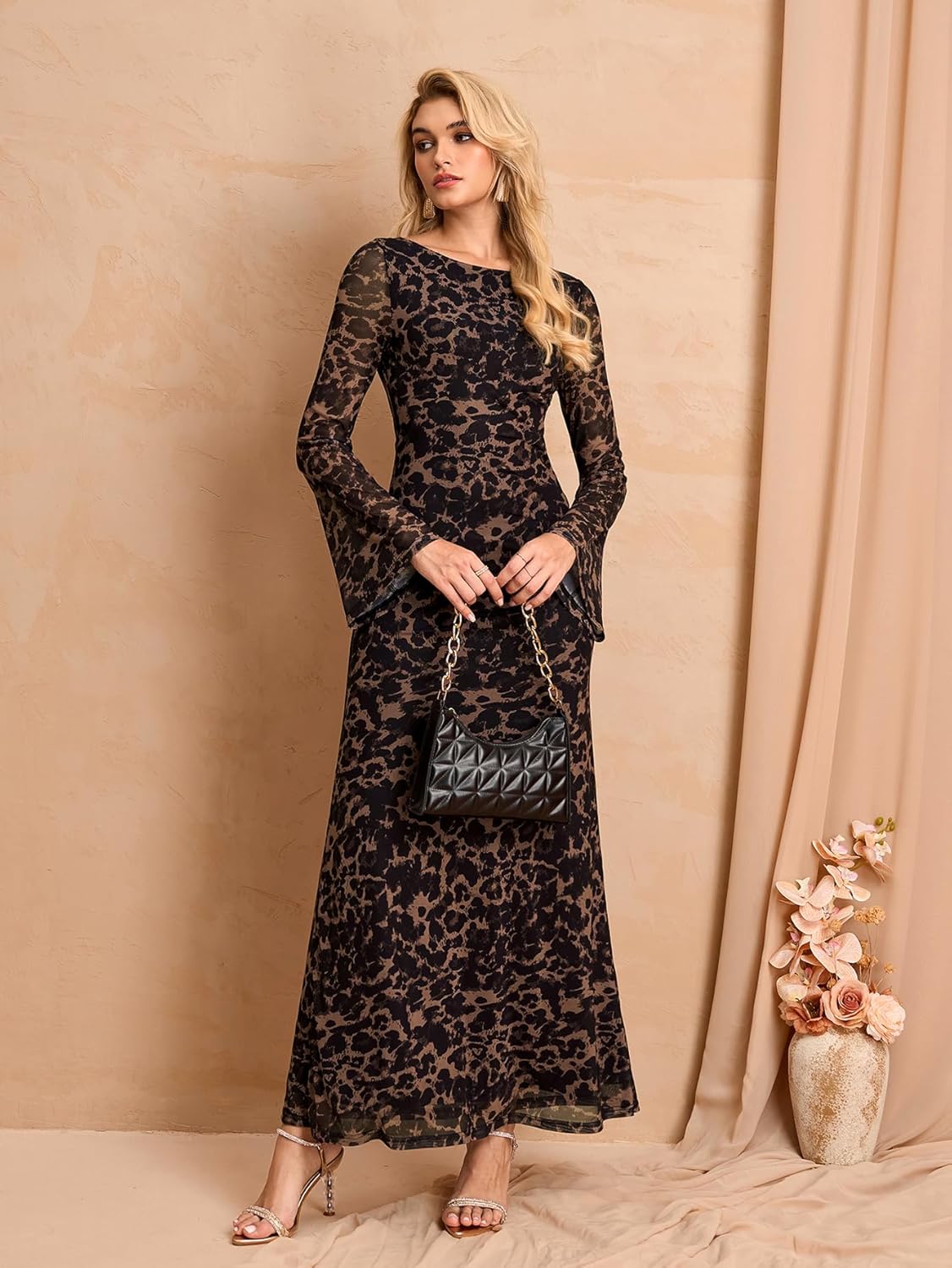 EYNMIN Long Sleeve Maxi Dress Backless Tie Bodycon Mesh 2025 Fall Formal Wedding Guest Dresses for Women - Image 3