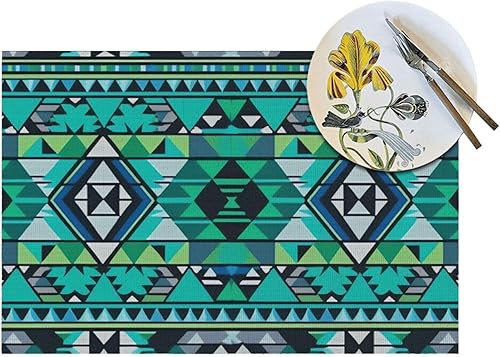Miniatura 5 de 6 PCS PVC Placemats Set Place Mats Blue and Green Geometric Non-Slip Weave Place Mats 12" x 18" Farmhouse Table Mat Set for Family Dinners Wedding