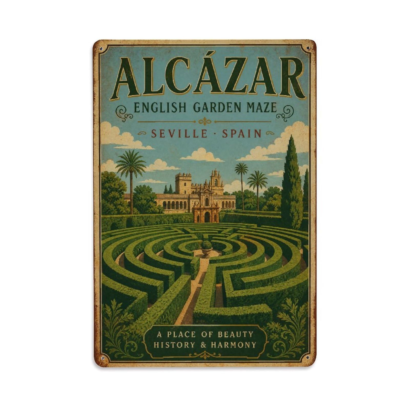 Metal Tin Sign Spain Vintage Travel Alcazar