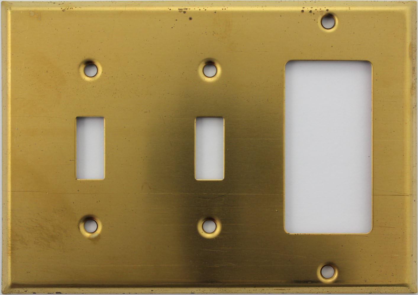 Raw Unfinished Brass 3 Gang Wall Plate - 2 Toggle Switches 1 GFI/Rocker Opening