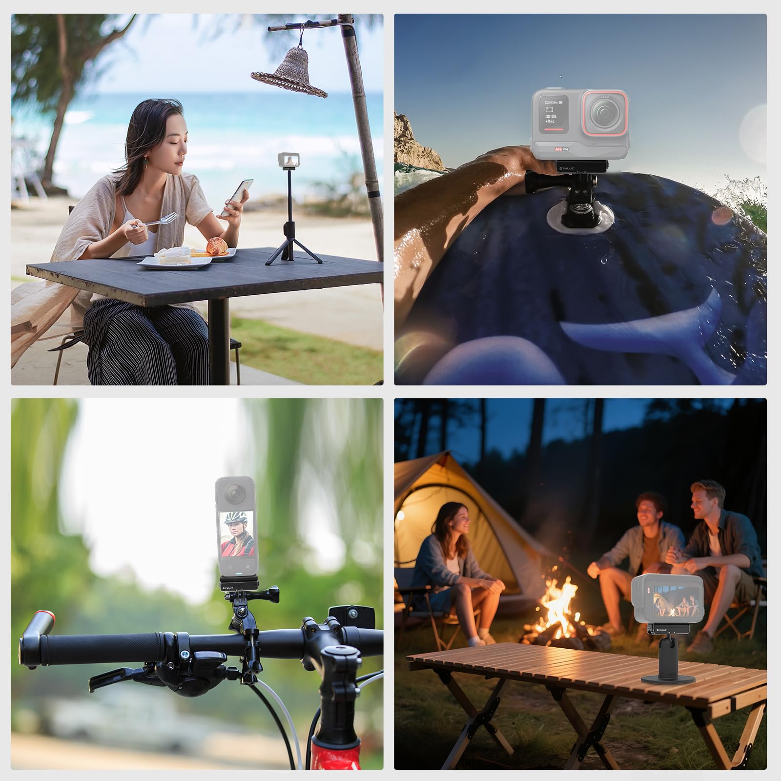 PULUZ Magnetyczna podstawa szybkiego zwalniania do Insta360 Ace Ace Pro, z adapterem śruby 1/4 cala, składany uchwyt na statyw do Go Pro HERO12 11 10 9 8 7 6 5 i innymi akcesoriami do kamer akcji