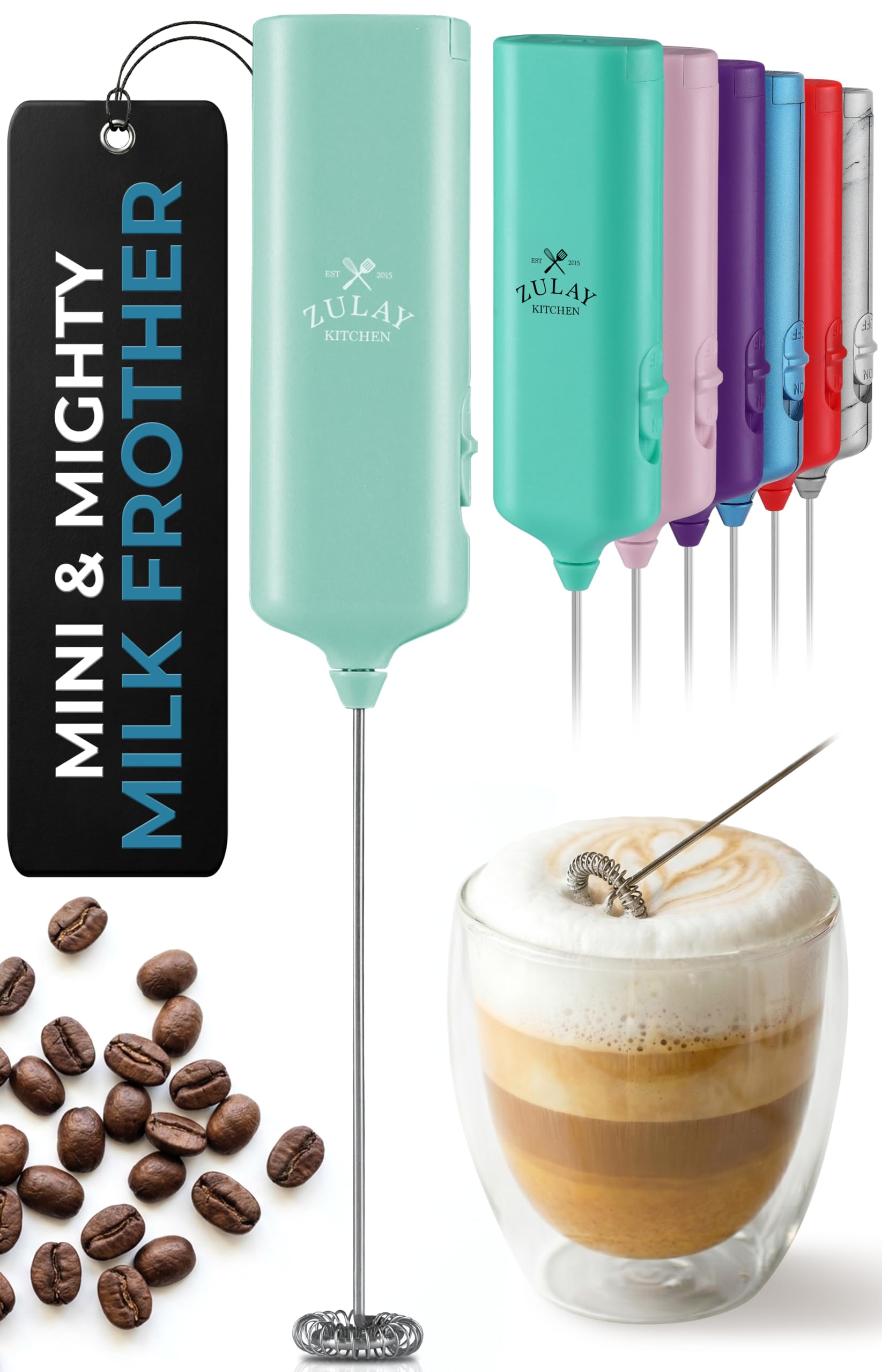 Mini &amp; Mighty Milk Frother Wand – Powerful Handheld Coffee Frother, Battery Operated Drink Mixer – Compact Pocket Size – Detachable Whisk for Latte, Cappuccino, Matcha, Hot Chocolate