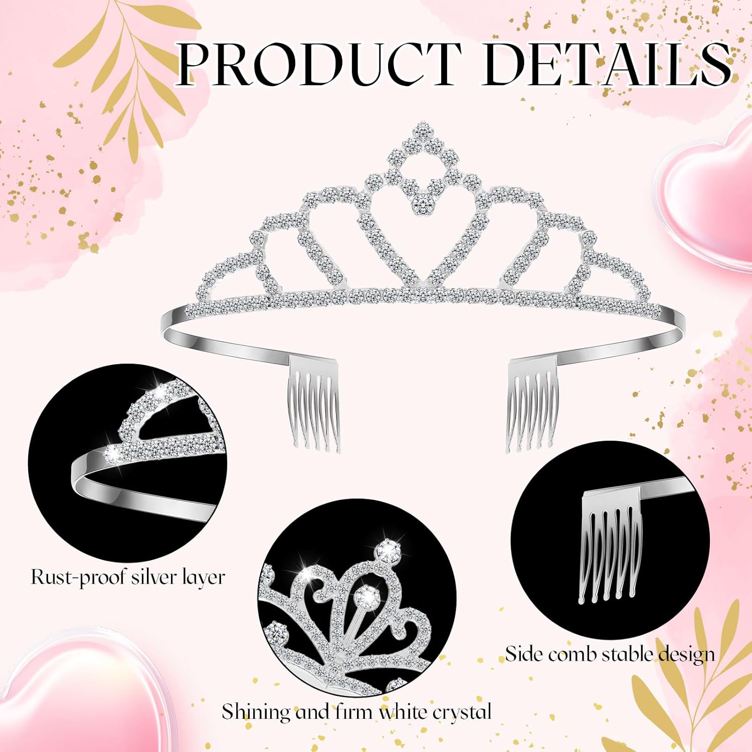 Riceshoot 50 Pcs Tiara Crowns Bulk for Women Crystal Princess Tiara Queen Rhinestone Crown with Comb Silver Bridal Wedding Headband for Women Prom Birthday Party Hair Accessory - Image 2
