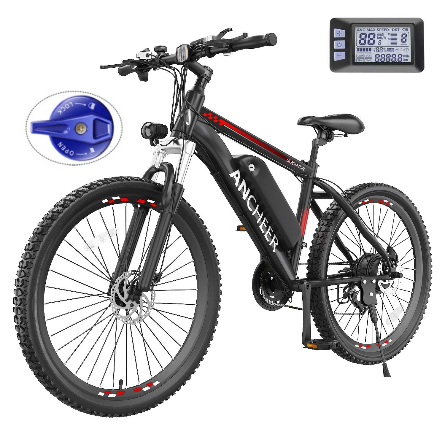 ANCHEER 26" Electric Bike for Adults, Peak 749W Ebike, 19.8MPH Electric Bicycle with 48V 374Wh / 48V 499Wh Battery(3H Fast Charge), LCD Display, Front Suspension, UL2849 Compliant