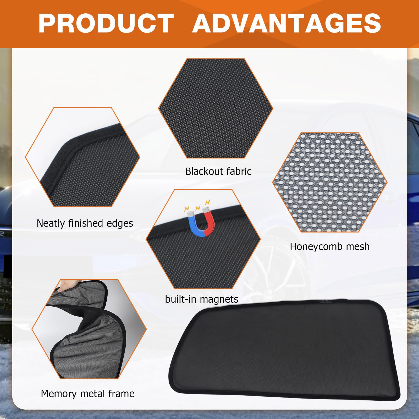 Parasole finestrini laterali posteriori auto VW Golf 7 2013-2021 magnetico protezione solare UV