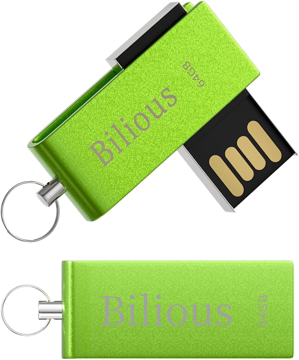 Bilious 2 Pack 64GB USB Flash Drive, 360° Rotation Style Thumb Drive Portable Key-Hole Design USB Memory Stick, Waterproof Jump Pen Drive 64G 2P Green
