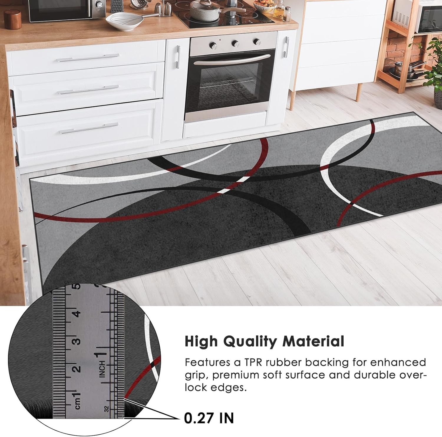 Runner Rug, Washable and Non-Slip 2'x6' Red Black Geometric Contemporary Hallway Kitchen Area Rug, Indoor Entryway Door Mat, Floor Mat Carpet for Bedroom, Bathroom, Laundry, Living Room