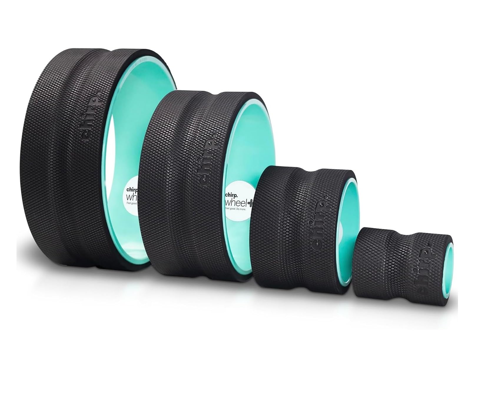 Chirp Wheel Back Stretcher w/Foam Padding, Set of 4 Body Roller - 12" Gentle, 10" Medium, 6" Deep Tissue, 4" Focus Roller Wheel, Targeted Muscle Roller for Back, Deep Massage Stretching Equipment
