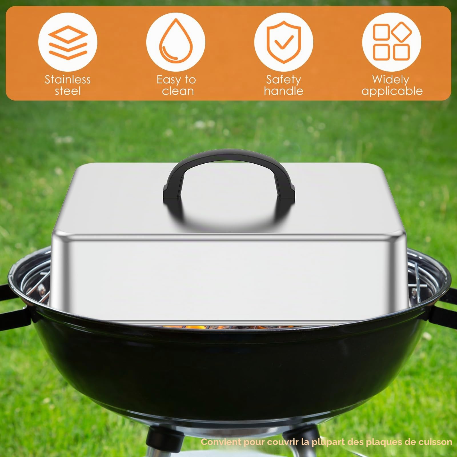 Lot de 2 cloches de barbecue rectangulaires en acier inoxydable 28,5 x 22 x 10,5 cm