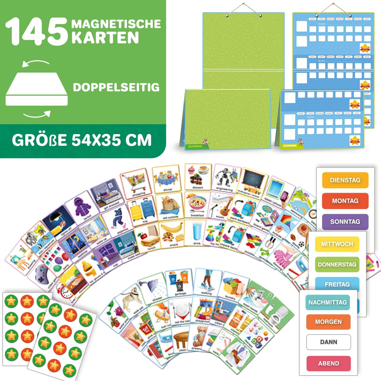 QUOKKA Tabla de recompensas para niños con Varios Hijos - Juguete de Rutina de Comportamiento para niños autistas de 5 a 7 años - Material de Aprendizaje sobre Autismo - versión en alemán