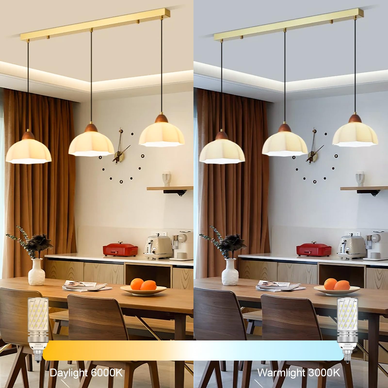 E12 Bombillas LED Bombillas de Candelabro de 12 W equivalente a 100 W, 1200 lm, luz blanca de 6000 K, bombillas de ventilador de techo, base de vela decorativa E12 bombillas LED no regulables,