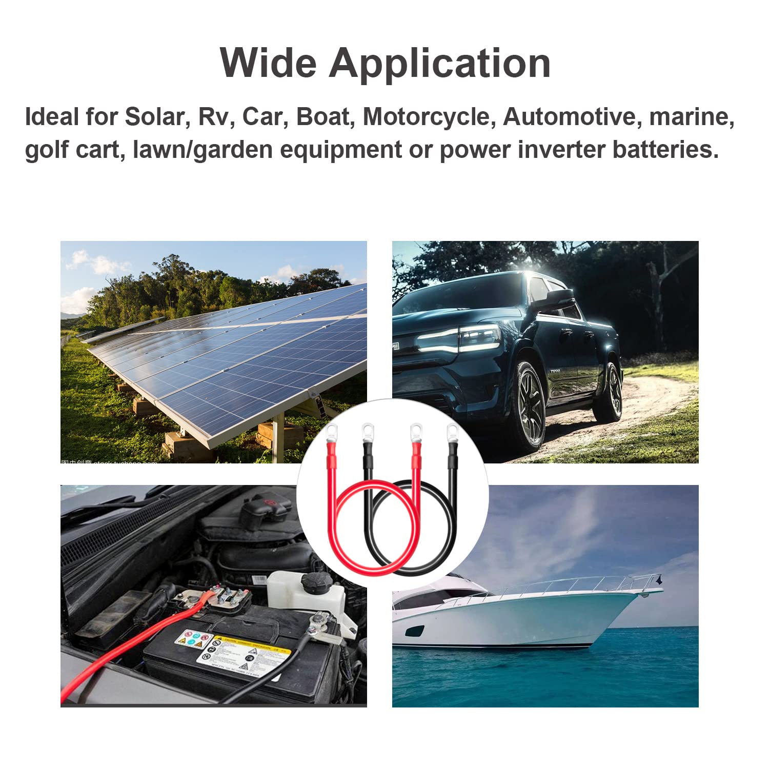 Batteriekabel, 6 AWG, 90 cm, 6 Gauge, Marine-Batteriewechselrichter-Kabel-Set mit 3/8-Zoll-Klemmen (positiv und negativ) für Solar, Wohnmobil, Auto, Boot, Motorrad, Auto