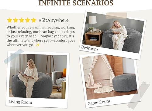 Miniatura 6 de Puf de 3 pies, cómodos puf para adultos, rellenos de espuma viscoelástica de terciopelo de lujo con funda extraíble, puf para adultos con relleno