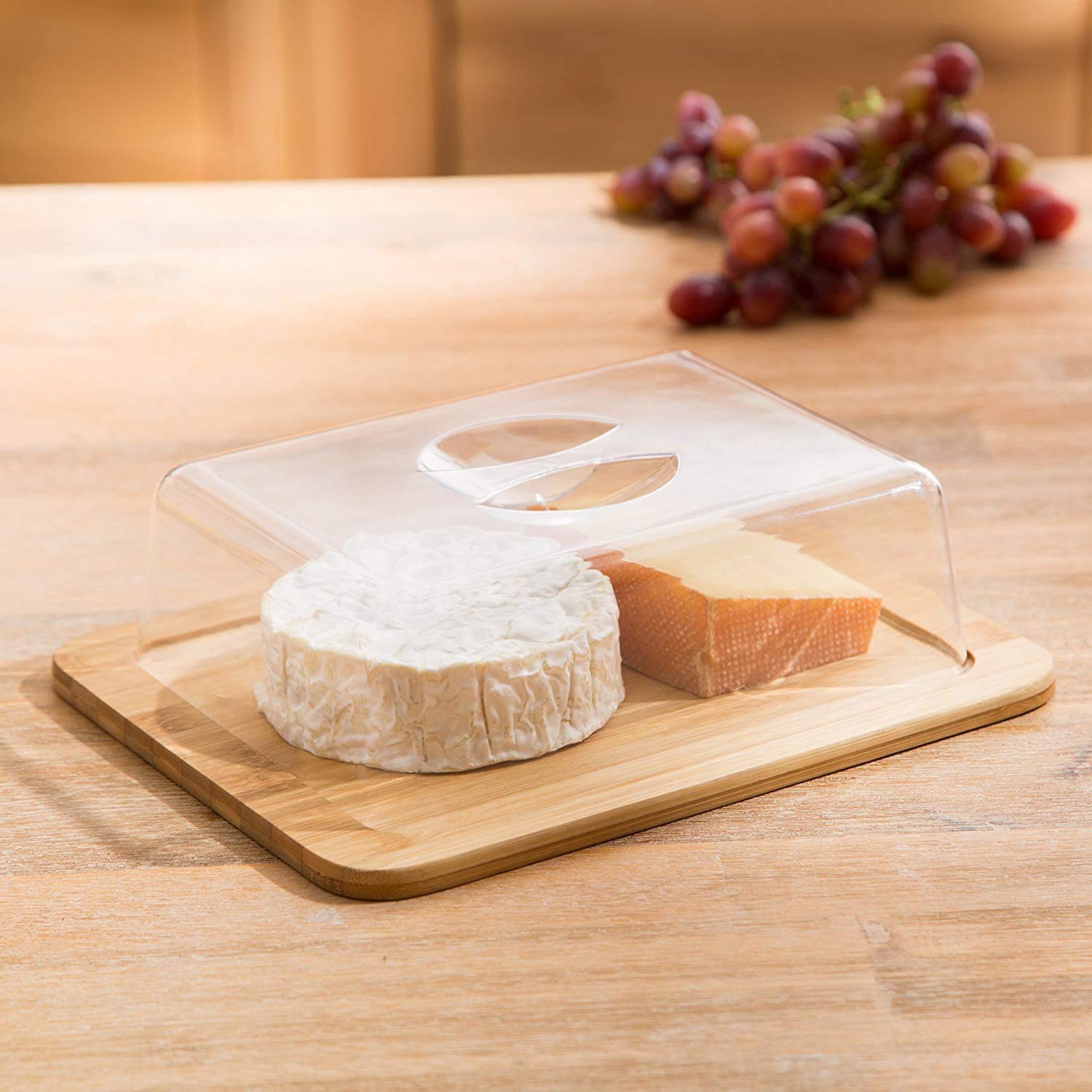 Boîte à Fromage Plateau, Cloche, Carré en Bambou avec Couvercle Boite à Fromages ou Dégustations - L.25 x l.20 x H.7,5 cm. Bois