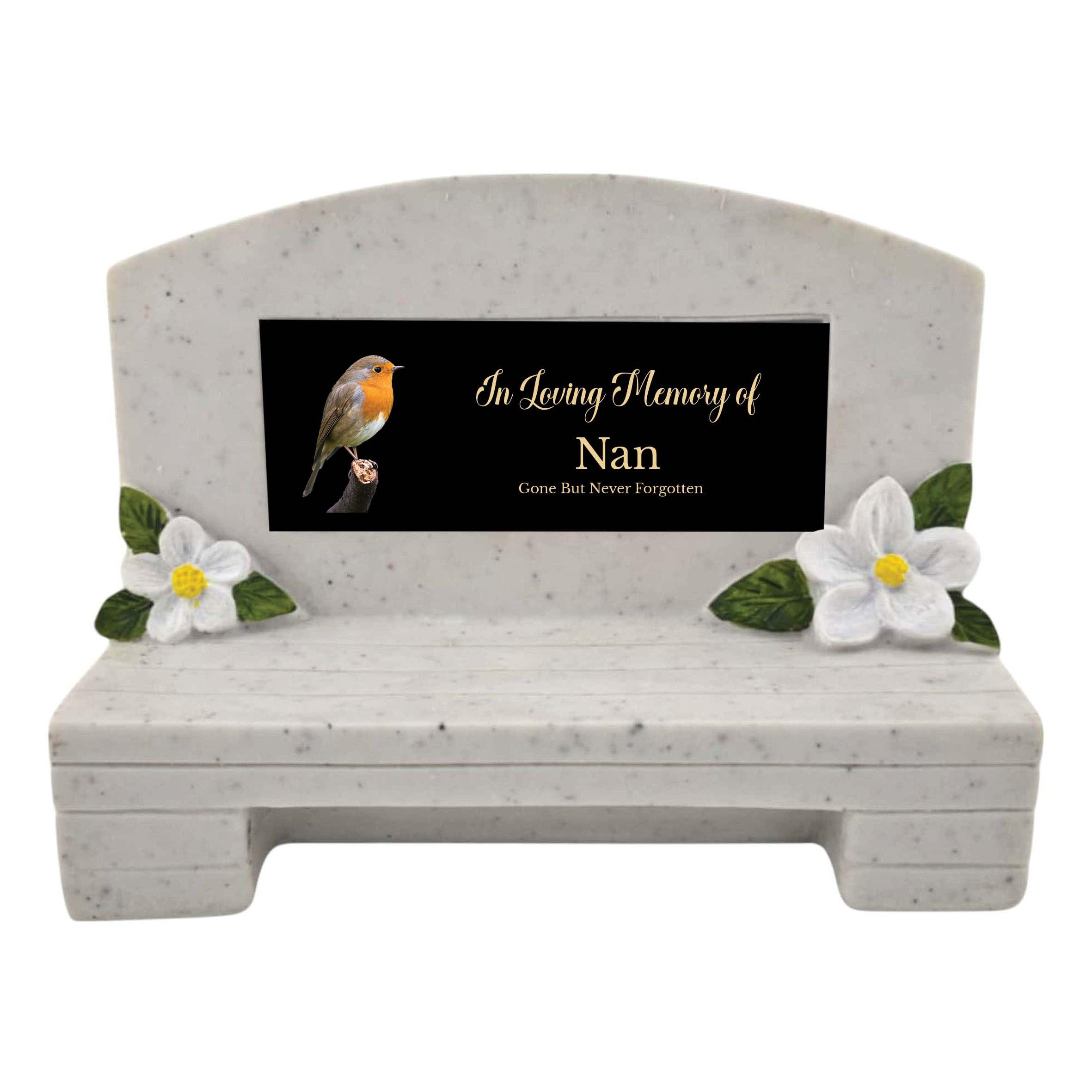 1stclassgifts In Loving Memory Of Memorial Bench With Plaque Grave Marker With Robin Design Mum Dad & Lots More Black Plate (UV PRINTED) (Nan)