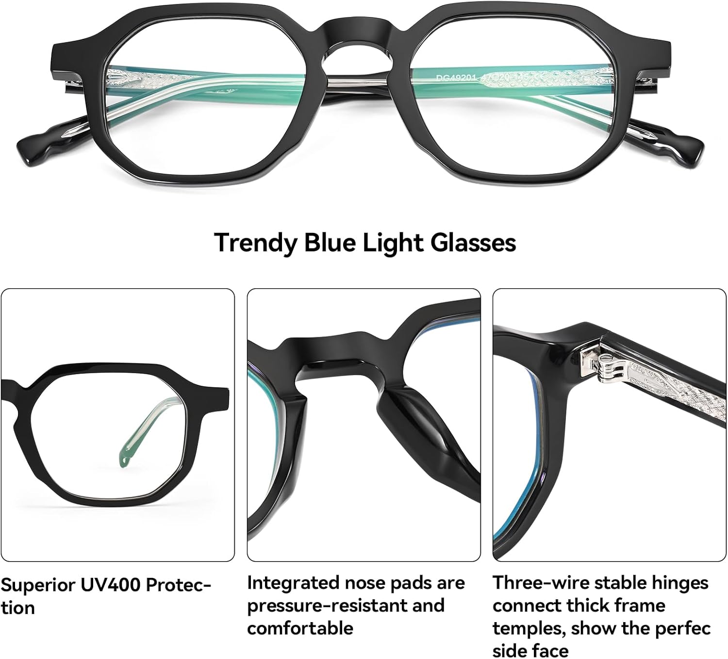 Dollger Blue Light Blocking Glasses for Women Men - Retro Square Computer Glasses, Acetate Frame for Screen Use, Gaming - Image 2