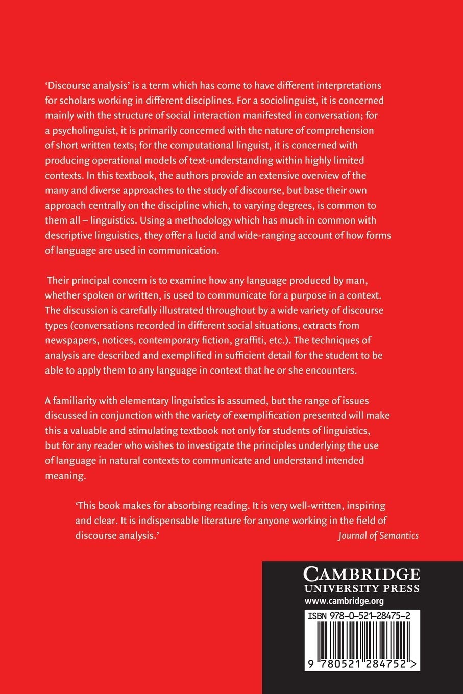 Discourse Analysis (Cambridge Textbooks in Linguistics)