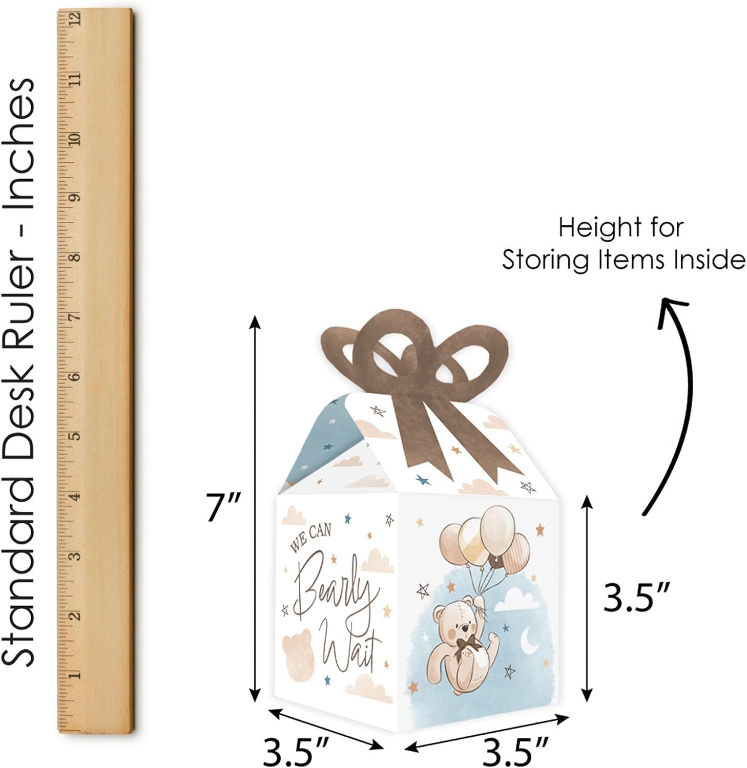 Big Dot of Happiness We Can Bearly Wait - Square Favor Gift Boxes - Teddy Bear Baby Shower Bow Boxes - Set of 12