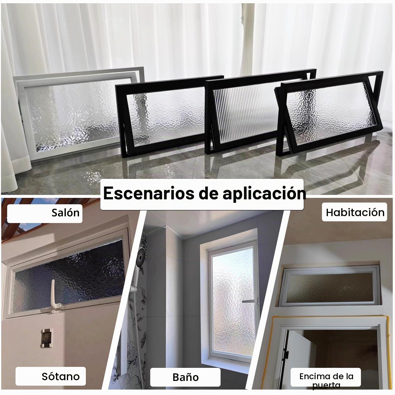 Ventana rectangular de metal, ventana giratoria 360° con cristal de seguridad y asas, ventana de ventilación empotrable para reemplazar el baño, cocina, salón, sótano (WHITE-A80 × 40)