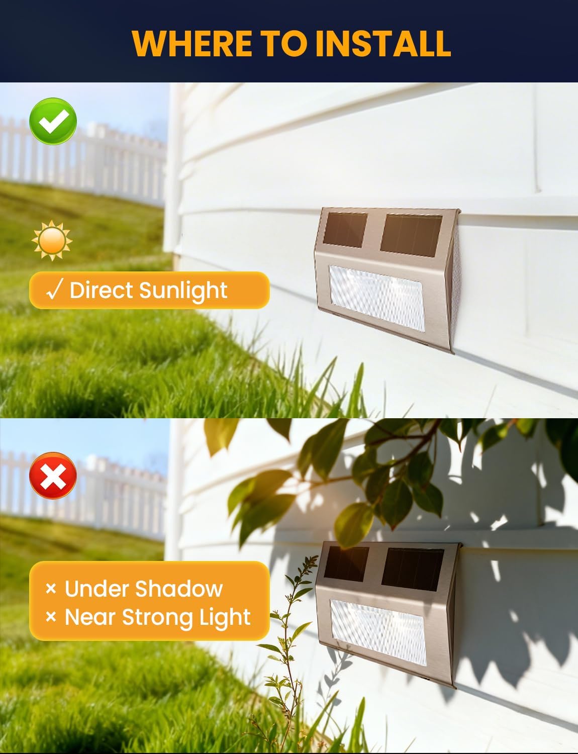 Solar Step Lights, 6 Pack Solar Powered Deck Lights, Outdoor Waterproof Pathway Light, Auto On/Off, 6500K Cool White Outdoor Lighting for Garden Stairs, Fence, Yard, Patio, Wall, Walkway, Porch