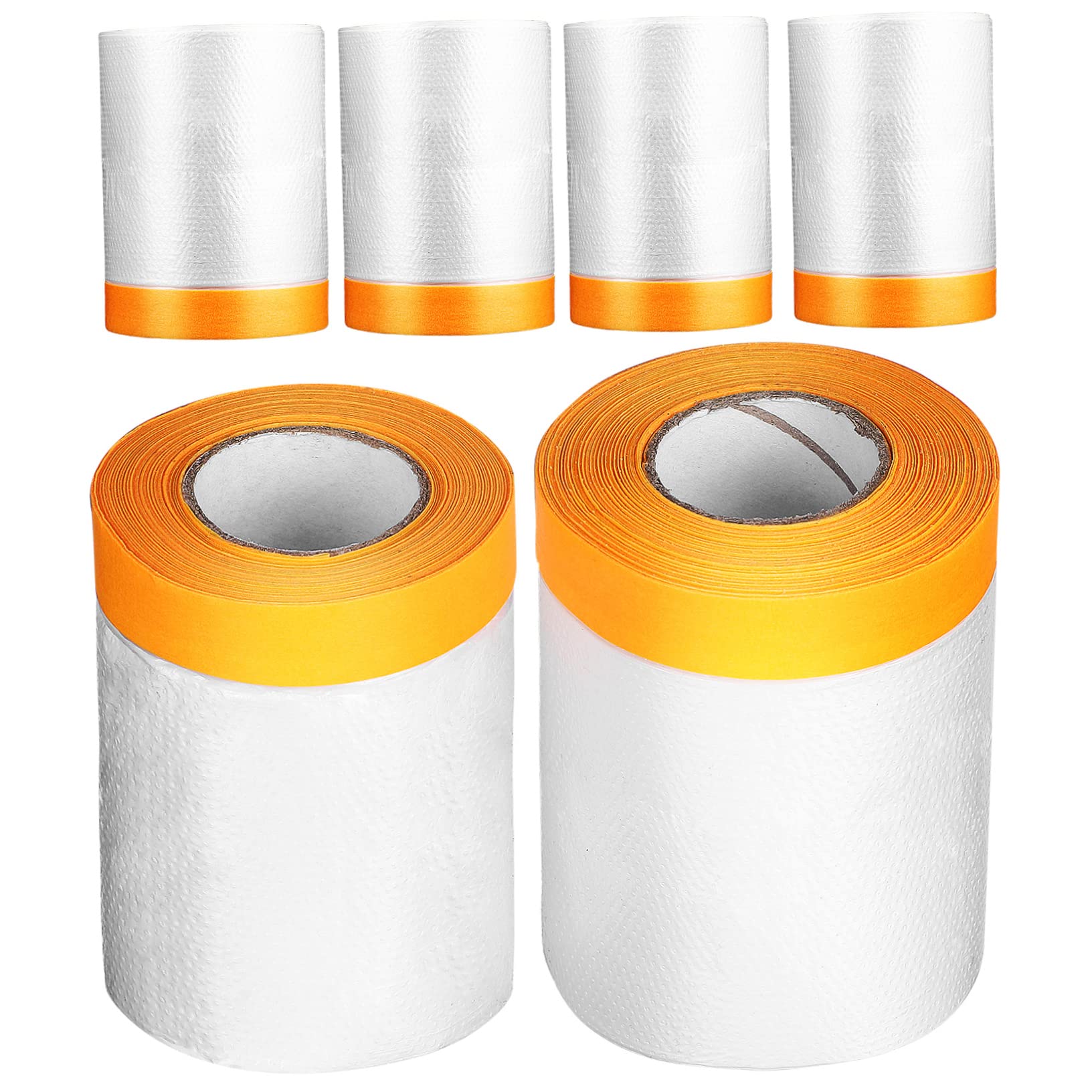 Garneck 6Rolls Transparent Cover Film and Self Adhesive Masking Tapes Protection Tapes for Floor Furniture Carpet and Mural Projects