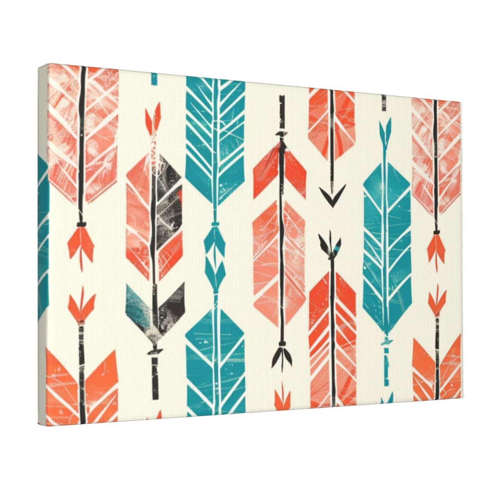 YKLJG Coral and Teal Arrows Printed Wall Art Canvas Prints 45x30 CM Wooden Framed Picture Painting Artwork for Bedroom Kitchen Home Office Decor