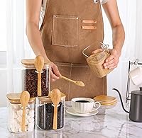 Vista 4 de ComSaf Juego de 4 tarros de vidrio de 0,8 cuartos de galón con tapas de bambú y cucharas, juego de recipientes de vidrio cuadrados con tapas