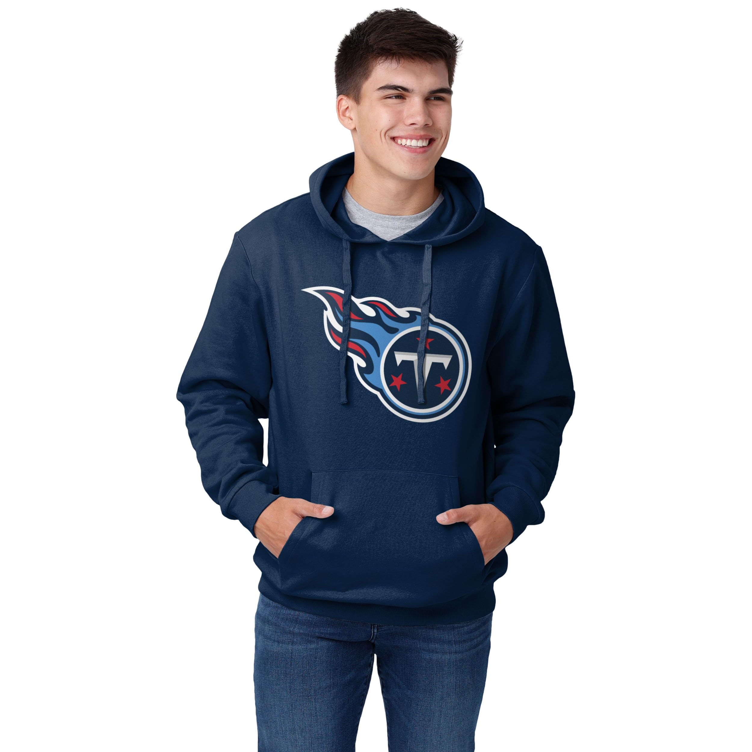 FOCO Men's NFL Logo Solid Hoodie Hooded Sweatshirt, Team Color, L