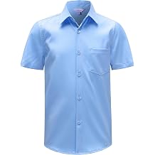 Boys Wrinkle Free Dress Shirts Button Down Short Sleeve Formal Shirts | Stretch, School Uniform, Kids, Church, Collared, Button Up, Wedding, Graduation, Family Photos, Holiday, Casual, with Pocket