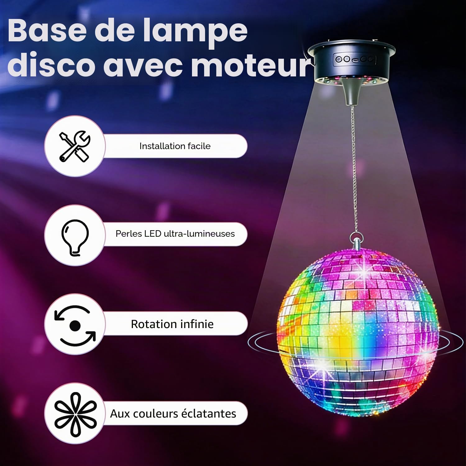 Boule à facettes avec moteur et lumière - 20 cm - Avec moteur rotatif et télécommande - 6 modes de couleur et 30 perles LED - Décoration pour clubs, bars, discothèques et événements