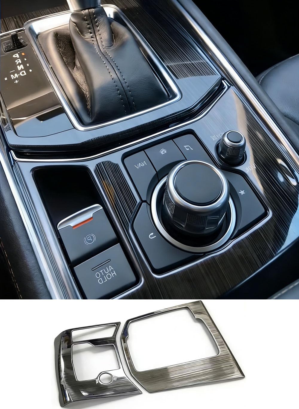 Interior Center Console Gear Shift Knob Panel Frame Cover Trim Fit for Mazda CX-5 CX5 2017-2023 2024 2025 Black Titanium Stainless Steel 2PCS