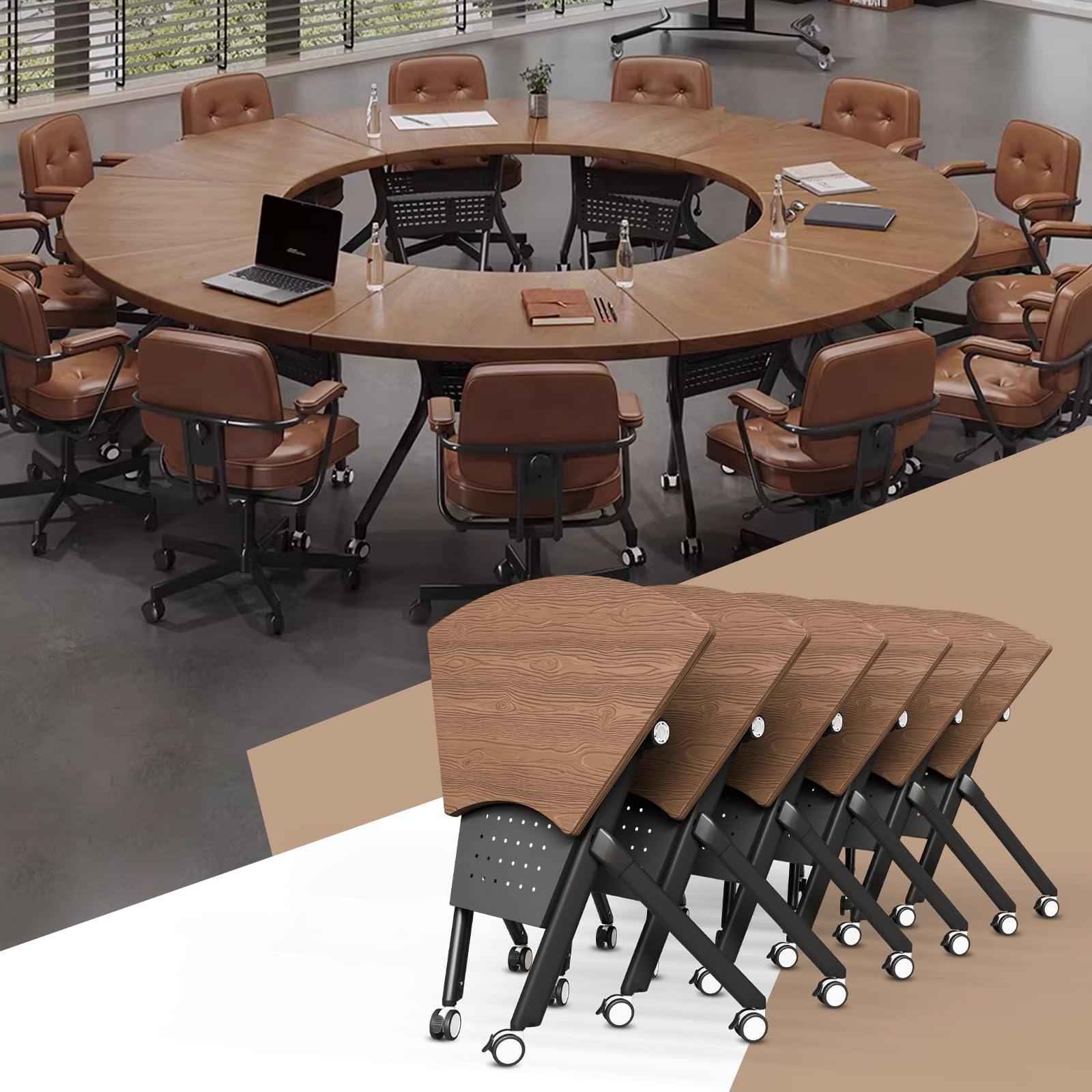 JNMDLAKO Fan Shaped Folding Conference Table in a U-shaped configuration