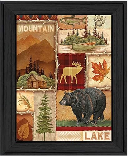 Trendy Decor4U "Lodge Collage I" por el artesano Ed Wargo, impresión enmarcada lista para colgar, marco negro