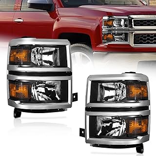 Headlights Assembly Pair For 2014-2015 Chevrolet Silverado 1500, Headlight Assembly For 2014 2015 Chevrolet Silverado 1500 Headlamp Replacement Black Housing Amber Reflector Left+Right