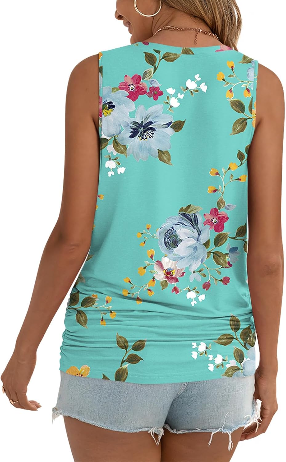 Anydoll Womens Tank Tops Summer V Neck Sleeveleeve Shirts Casual Ruched Tunics - Image 3