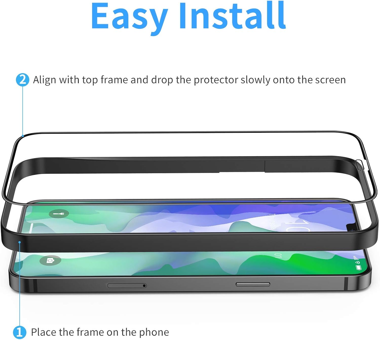 Bewahly Screen Protector Compatible with iPhone 12/12 Pro (6.1 Inch),(Edge to Edge 3D Coverage) Tempered Glass Screen Protector,(Guidance Frame Include),Full Screen Protection film, (2pack)
