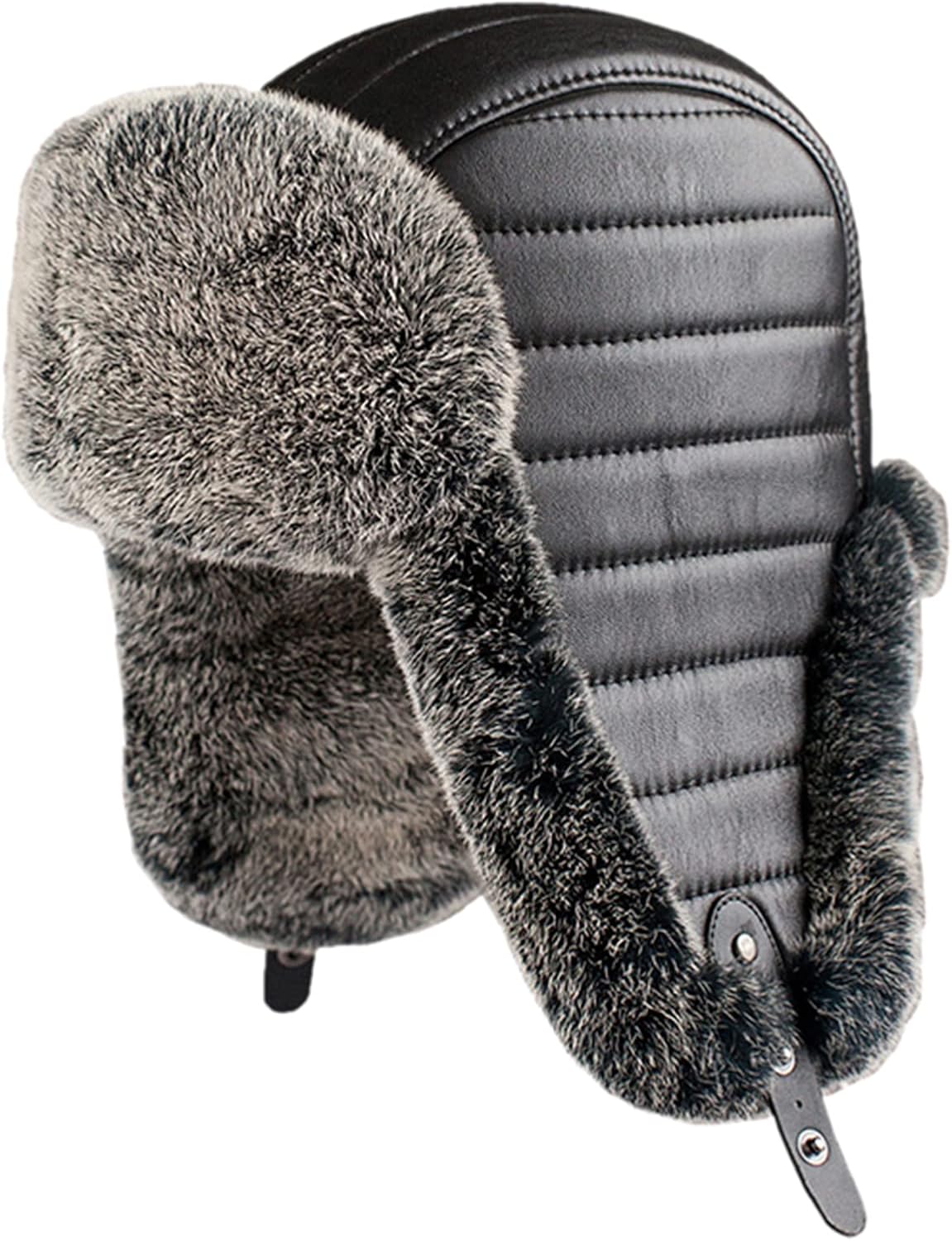 Outdoor Hunting Ski Hat Winter Leather Bomber Hat with Earflap Ushanka Trapper Hat for Men Women,A-XXL