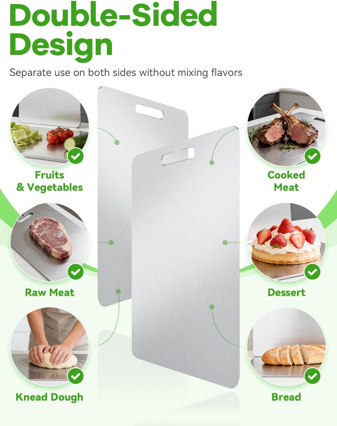 Titanium Cutting Board, Knife-Friendly Surface, Double Sided Food Grade Titanium Cutting Board Set, Chopping Boards With Handle For Vegetables, Meat, Fruits, Easy To Store&Clean (15.35 * 11.02in)