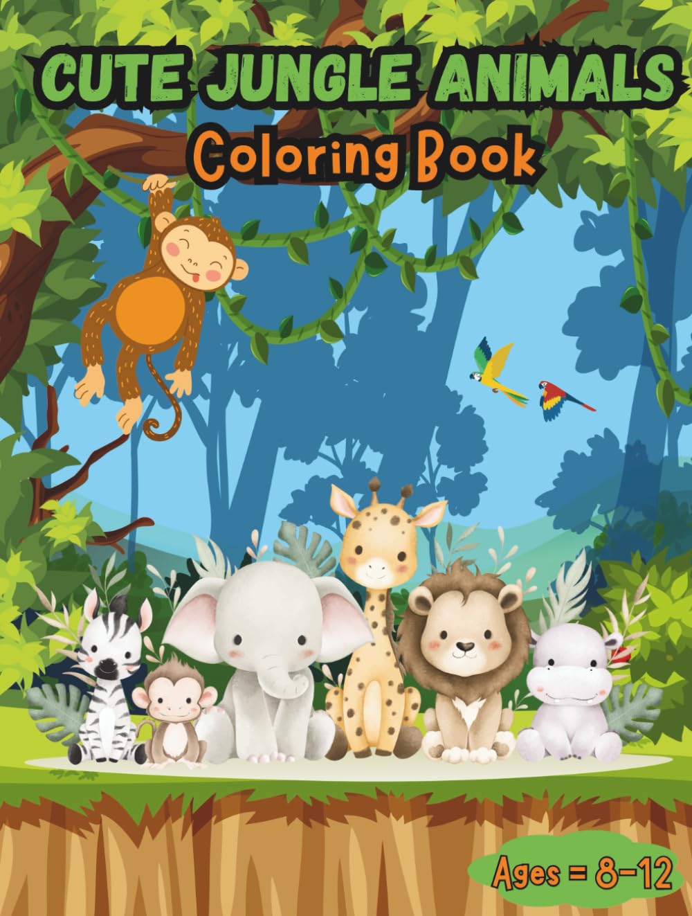Cute Jungle Animals: Kids coloring book