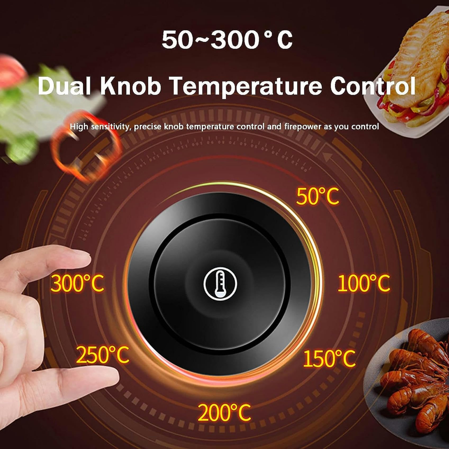 Piastra per barbecue da banco con piastra calda, 4400 W, in acciaio inox, teppanyaki, con doppio controllo della temperatura e foro per perdite di olio, per cucina e ristorante