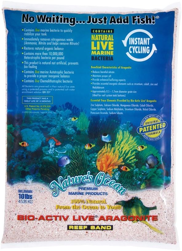 Nature's Ocean Bio-Activ Live Aragonite Live Sand for Aquarium, 10-Pound, Samoa Pink