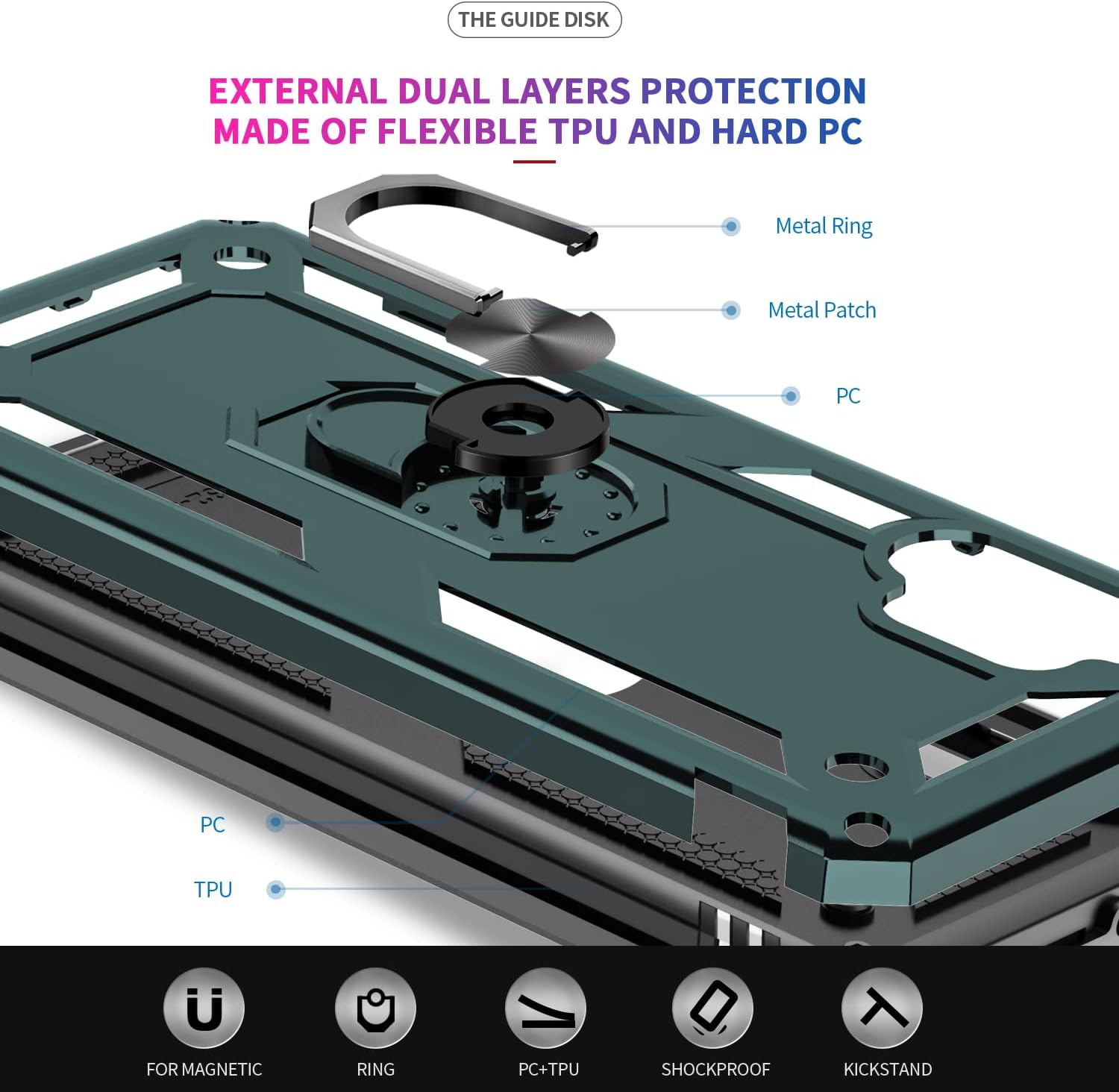 LeYi for A32 5G Phone Case, Galaxy A32 5G Case with [2 Pack] Tempered Glass Screen Protector, [Military-Grade] Magnetic Ring Kickstand Protective Phone Case for Samsung A32 5G (Not Fit 4G), Green