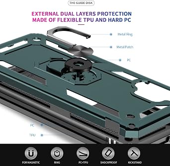 LeYi for A32 5G Phone Case, Galaxy A32 5G Case with [2 Pack] Tempered Glass Screen Protector, [Military-Grade] Magnetic Ring Kickstand Protective Phone Case for Samsung A32 5G (Not Fit 4G), Green