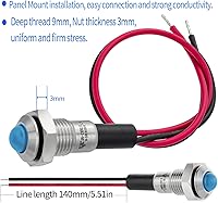 Vista 7 de 8 mm 0.31" Mini Luz Indicadora Impermeable IP67 Señal de Lámpara de Metal Cúpula de Acero Inoxidable 12V-24V CC/CA Luz Piloto LED con Cable de 140 mm