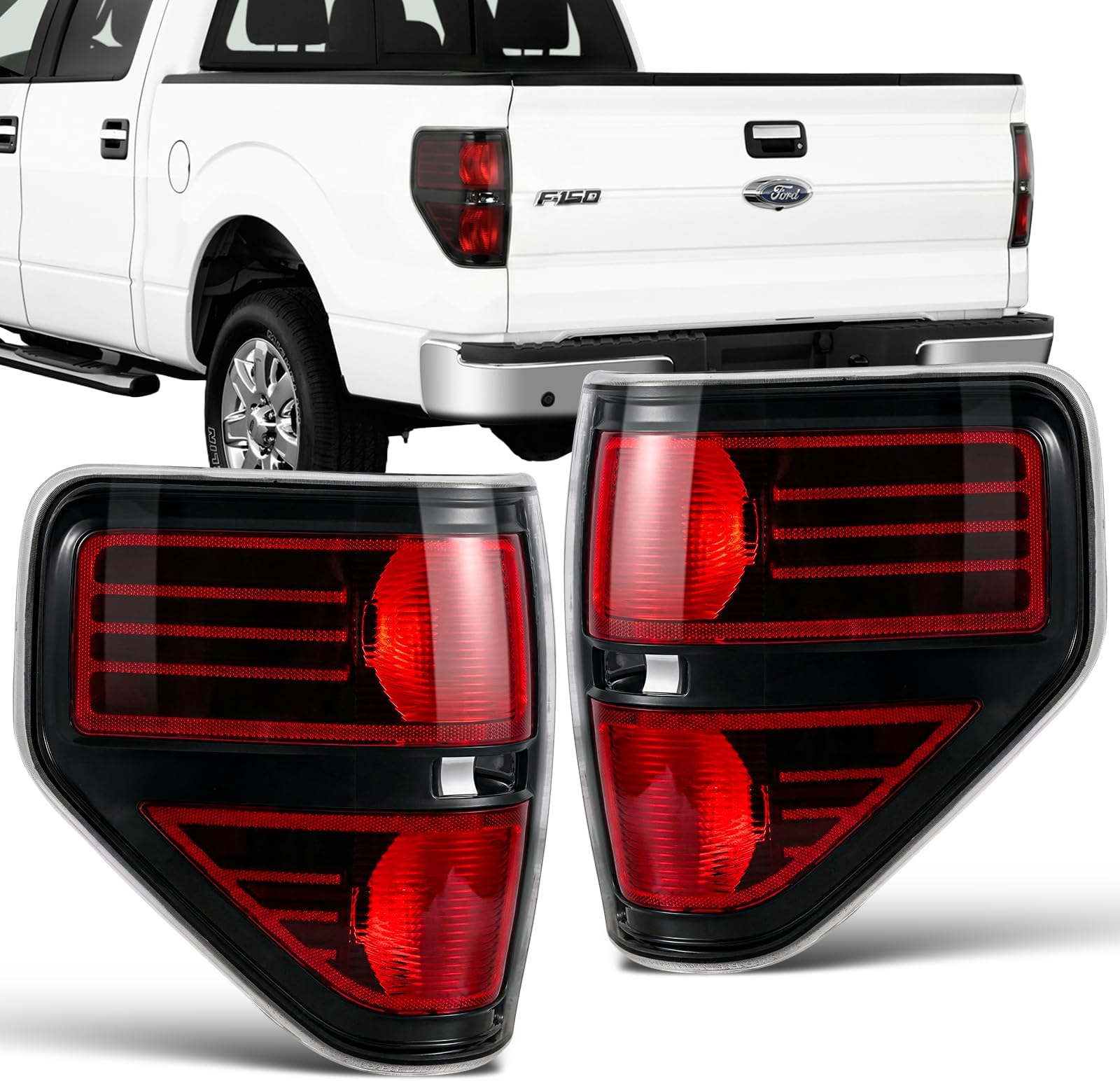 Rear Brake Tail Light for 2009 2010 2011 2012 2013 2014 Ford F150 F-150 Left Driver Right Passenger Taillights Red Smoked Tail light Replace BL3Z13404AB BL3Z13405AB (Not Included Bulb)