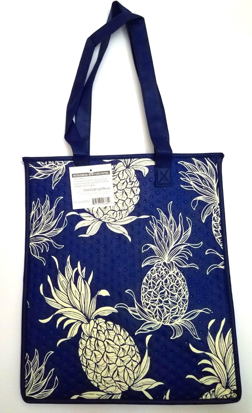 Hawaiian Reusable Insulated Lunch Bag, Large (Pineapple/Blue)