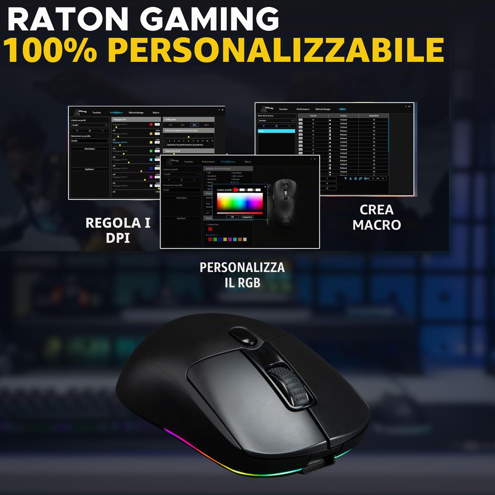 The G-Lab – Kult Titanium – Mouse Bluetooth/USB 2.4GHz/Filo : Triple Modalità, 100h Autonomia, RGB, 12.000 DPI – Mouse Gaming Wireless 100% Personalizzabile per PC/PS4/PS5/XBOX